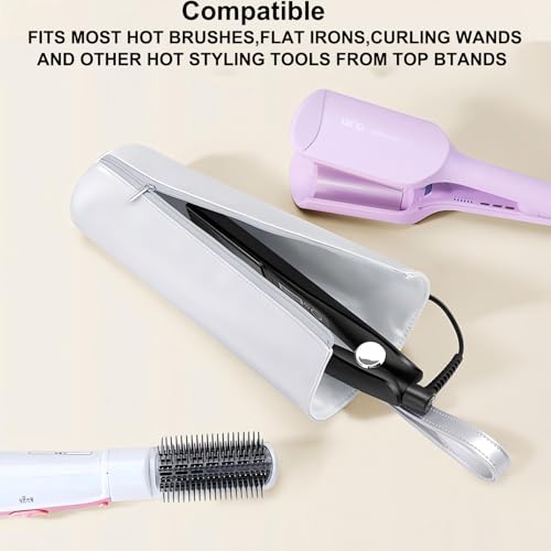 BUBM Hot Iron Holder & Mat, Heat Resistant Hair Tools Travel Bag Portable Organizer Cover Pouch for Curling Irons, Flat Irons, Hair Straightener and Styling (Silver) - color: Silver