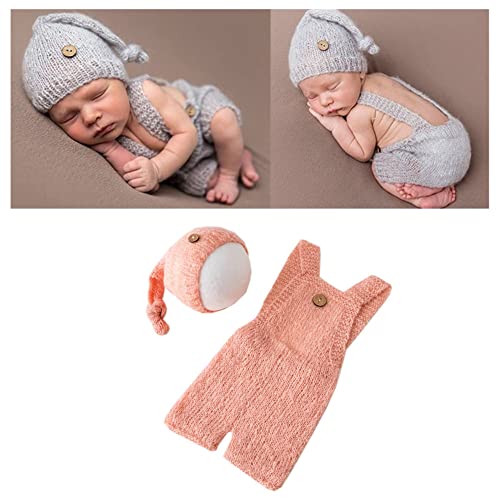 Fashion Cute Newborn Boy Girls Baby Costume Outfits Photography Props Hat Pants - color: Dark Pink