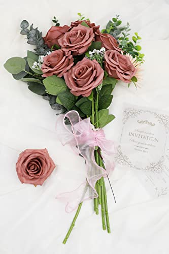 LVEFIT Artificial Rose Flower Dusty Rose Flowers Silk Flowers 50 pcs with Long Stem Silk Roses Bouquet for Wedding Bridal Shower Party Home Decoration - color: Dusty Rose, size: 50pcs