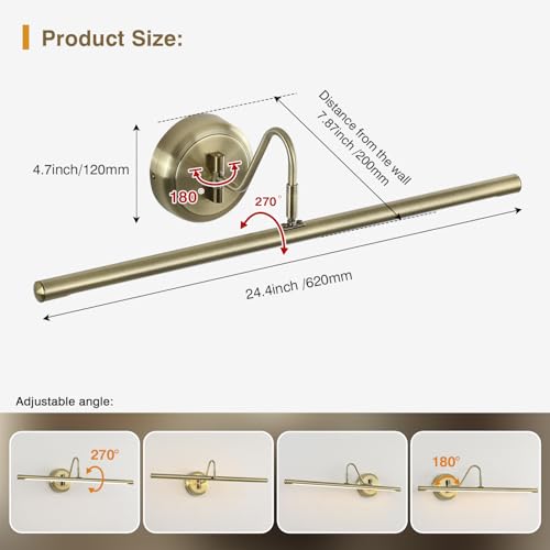 JOOSENLUX Modern LED Picture Lights Mini Accent Spotlights Brief Metal Artwork Display Lamp 24.4“ Inch14W(70W Eqv.),Natural White 3000K,Hardwired Swing Arm,Antique Bronze - color: Hard-Wired Antique Bronze, size: Dimmable 24.4 inch