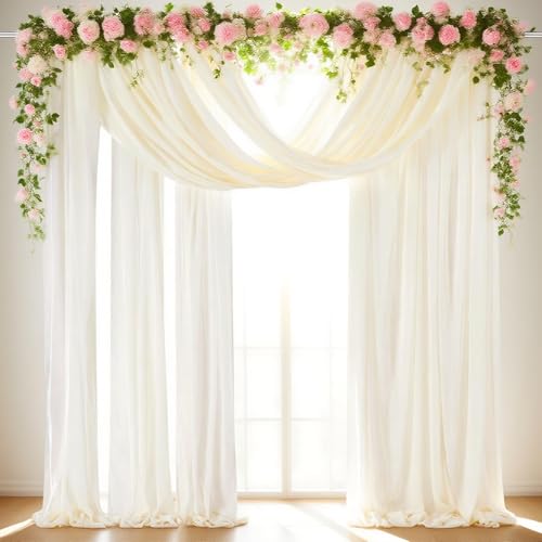 6 Panels Wedding Arch Fabric Drape Ivory 6 Yards Sheer Backdrop Curtain Chiffon Fabric for Wedding Party Ceiling Reception Decoration - color: Ivory, size: 6 Yards 6 Panels