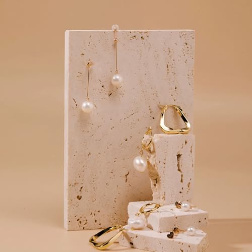 Natural Travertine Stone Display Tiles, Decorative Photography Props for Jewelry, Cosmetics, Home Decor, Beige Stone Blocks (15cm*30cm) - size: 15cm*30cm