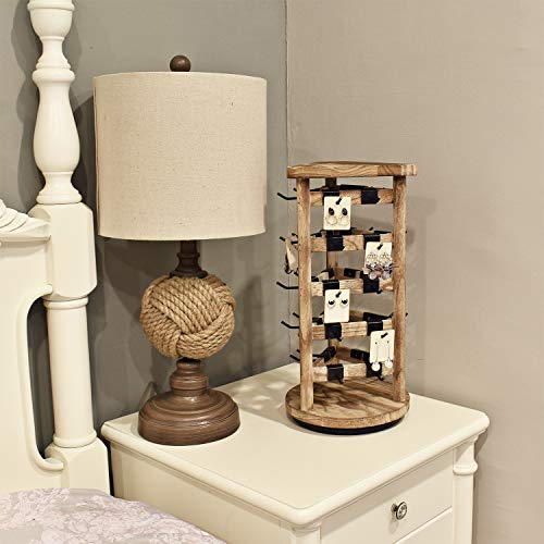 Ikee Design Wooden Rotating Jewelry Display Stand Tower With 30 Removable Hooks,Spinning Earring Card Storage Display Holder Stand for Store,Showcase,Tradeshow and Home,Oak Color - color: 3 side, Oak, 30 hooks