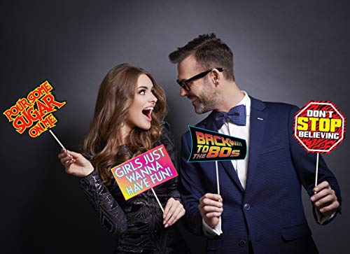 Retro 80s Photo Booth Props - 37 Pieces - Funny 1980s Theme Party Supplies, Decorations and Gifts