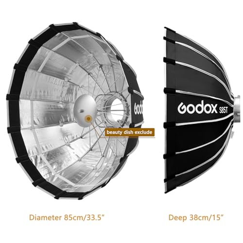 Godox S85T 85cm/33.5in Softbox Bowens Mount, 1s Quick Release & Close, Portable Umbrella Soft Box Fast Setup with Diffusers for Photography Monolight Studio Strobe Continuous Light Accessories - size: S85T-85cm