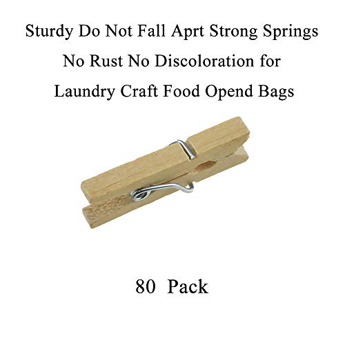 HAHIYO Wooden Clothes Pins Clothespins Mini Do NOT Fall Apart 1 inches Length 80 Pack Sturdy Strong Springs No Rust No Discoloration for Laundry Bathroom DIY Craft Photos Food Opened Bags - size: Natural Wood 1 inches 80 Pack