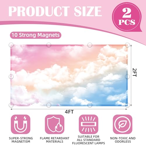 ANGSYLTH 2 Pcs Fluorescent Light Covers - 4 x 2 Feet Covers for Ceiling Lights, Magnetic Light Filters for Classroom, Office, Hospitals, Home (Rainbow) - color: Rainbow