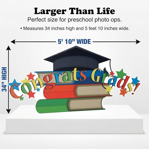 Congrats Grads Stacked Books Stand-up Kit, Photo Ops, Stage Props, for Kindergarten Graduation Decorations and Preschool Graduation - color: Congrats Grads Stacked Books