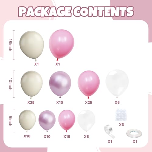 Pink and White Balloon Arch Kit,Boho Balloon Garland with Pink White Metallic Pink Clear Balloons for Wedding Birthday Baby Shower Valentines Day Bachelorette Girls Birthday Party Decorations - color: Pink White Clean