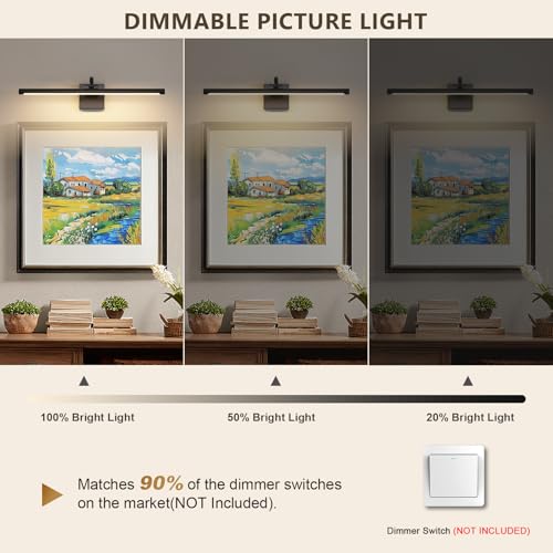 DESOOP Black Picture Lights for Wall Hardwired LED Picture Lighting Dimmable Gallery Light Art Light for Wall Portrait Artwork 23.62 inch 14W Warm White - color: Hard-Wired Black, size: Dimmable 23.62inch