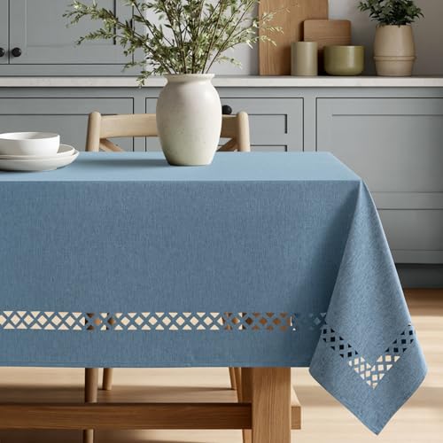 MIULEE Dusty Blue Rectangle Linen Polyester Tablecloth with Decorative Cutouts Waterproof Stain Resistant & Shrink-Proof Table Cloth 52x70 inch Farmhouse Style for Dining Wedding Party - color: Dusty Blue, size: 70" x 52" (Rectangular)