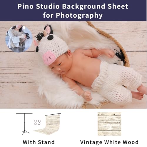 Pino Studio Photography Background Sheet - Vintage White Wood(with Stand) - color: Vintage White Wood(with Stand)