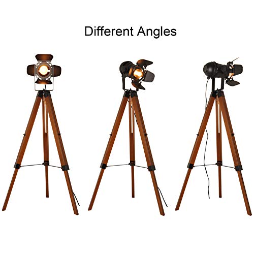 Decoluce Vintage Tripod Floor Lamp, Height Adjustable Wooden Camera Tripod Rotatable Spotlight Tall Standing Light, Nostalgic Cinema Lamps for Living Room, Bedroom, Studios Decor(Black) - size: tripod cinema floor lamp