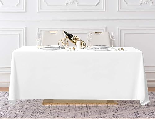 Surmente 5 Pack White Rectangle Tablecloth 90 x 156-inch Rectangular Polyester Table Cloth for Weddings, Banquets, or Restaurants - color: White, size: 90x156 in, 5 Pack