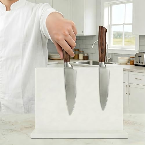 THMINS White Magnetic Knife Holder, Double-Sided Magnetic Knife Block Universal Multi-function Display Rack for Kitchen Counter - size: 11.6x8.5 inch White
