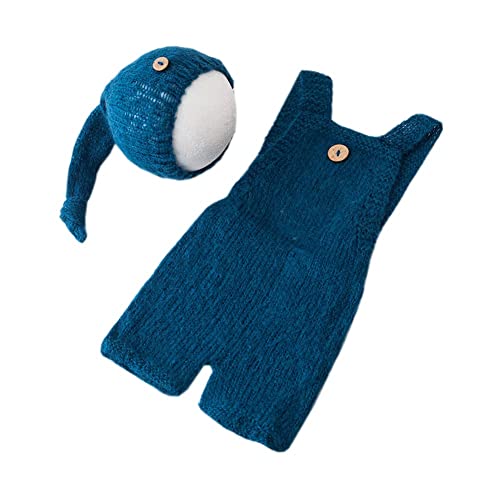 Fashion Cute Newborn Boy Girls Baby Costume Outfits Photography Props Hat Pants - color: Sea Blue