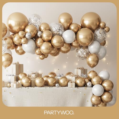 PartyWoo Metallic Gold Balloons 85pcs Different Sizes of 18 12 10 5 Inch Chrome Gold Balloon Arch Kit Garland for Birthday Graduation Baby Shower Wedding Bachelorette Party Decorations Gold-G127 - color: Chrome Gold-g127