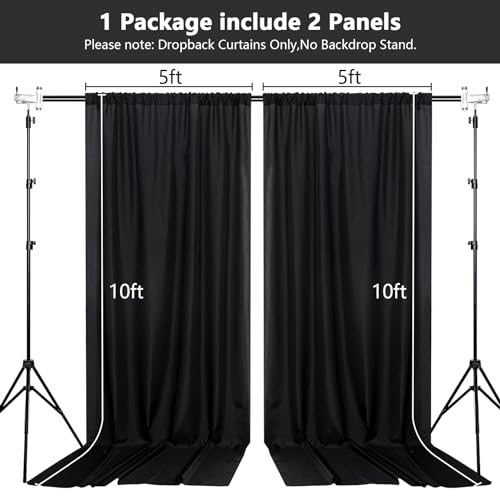 MEETSKY Black Backdrop Curtain for Party Backdrop Drapes Panels with Rod Pockets Polyester Fabric Curtain Backdrop Black Birthday Party Home Decor for Boys Teens Men, 5ft x 10ft, 2 Panels - color: Black, size: 60"W x 120"L (Pack of 2)