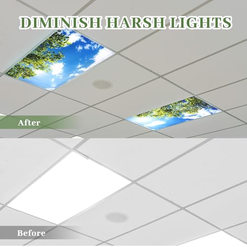 Tujoe 2 Pcs Fluorescent Light Covers for Ceiling Lights 4' x 2' Fluorescent Light Filters Classroom Magnetic Cubicle Covers for Ceiling Office, School, Home Teacher Essential(Blue Sky Leaves) - style: Blue Sky Leaves