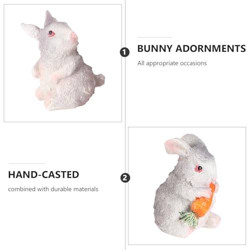 Yardwe Decorative Bunny Resin Figurines 2pcs Set Neutral-Tone Rabbit Model Artware Bonsai Props for Home Garden Micro Landscape Accents Easter Table Decoration
