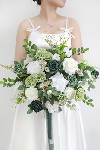 rongflower Forest Green Artificial Flowers Combo Box Set Gradient Color Flower Leaf with Stems for DIY Wedding Bouquets Centerpieces Baby Shower Party Home Decorations - color: Forest Green