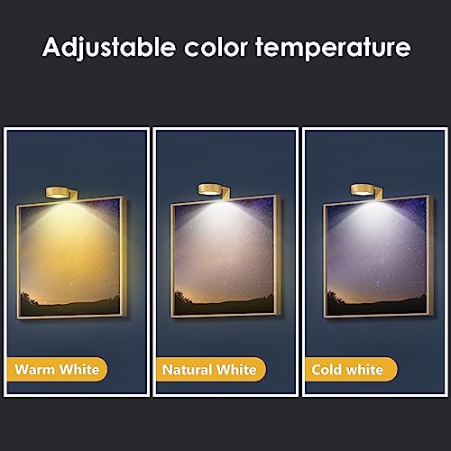 3-Pack Picture Light Battery Operated, Magnetic Led Lights with Remote, Dimmable and Timer Painting Light, Art Display Light for Picture Frame Artworking Portrait, Home Wall Decor Puck Lights, Gold