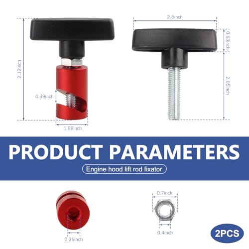 2 PCS Car Hood Support Rod Fixing Tool, Lift Support Clamp Hood Strut Fixing Clamps Stay Holder for Tailgates and Trunks, T-handle Anti-pinch Safety Device, Universal Accessories for Cars (Red) - color: Red & Black