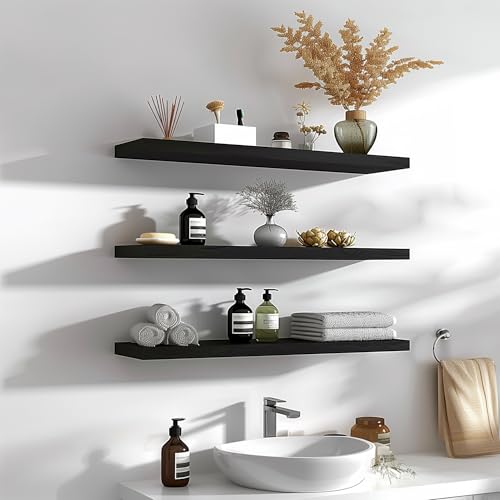 GXYAWPJ 36 Inch Floating Shelves for Wall Rustic Black Wood Wall Shelves for Bedroom Set of 4 - color: Rustic Black, size: 36 inch
