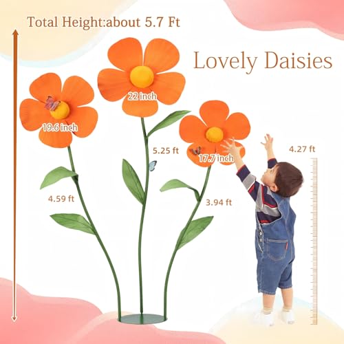 5.7 Ft Giant Artificial Flowers Large Five-Petaled Daisy Big Flowers Decoration for Birthday Party Garden Office Home Wedding Graduation Shop Window Display(Orange) - color: Orange