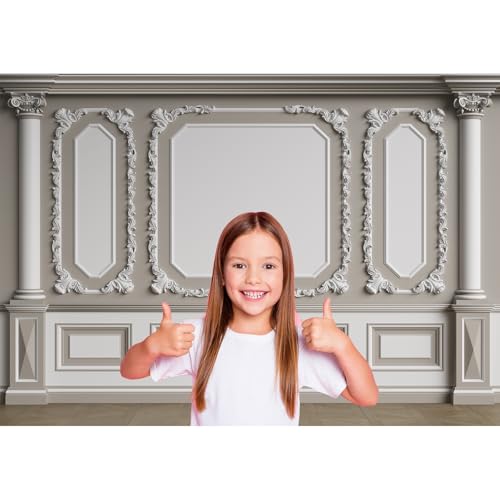 Vintage Room Backdrop Classic Interior Marble Pillars White Wall Photography Background European Style Castle House Living Room Frame Wallpaper Backdrop Decorations Birthday Props 5x4ft - color: Grey, size: 5x4ft