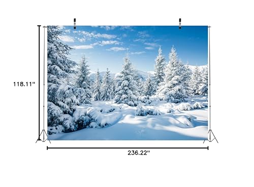 BELECO 20x10ft Fabric Winter Snow Forest Backdrop White Xmas Trees Wintry Scene Alps Photography Background for Christmas New Year Event Party Decorations Banner Holiday Photo Background Photo Props - size: 20x10FT