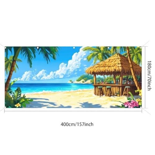 BlissYard 13x6ft Summer Garage Door Banner Hawaiian Summer Beach Backdrop Tropical Beach Scenery Blue Sky Garage Door Cover Decoration for Pool Party Indoor Outdoor House Wall Background Decor - color: Garage Banner#4