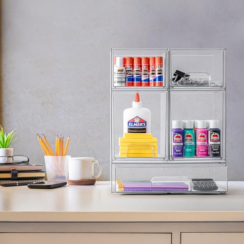Sorbus Acrylic Storage Containers - 4 Pack, Stackable Storage Bins Set for Bathroom Organization - Clear Acrylic Drawer Organizers - Makeup Case Pull-Out Drawers (7.6’’ and 4.4’’ Tall) - size: 4 Pack, 7.6’’ and 4.4’’ Tall