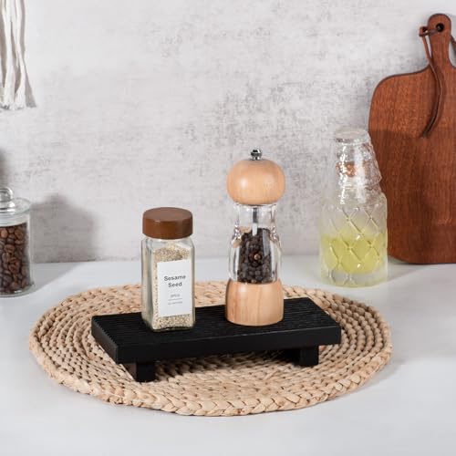 Bathroom Tray Farmhouse Decor Pedestal Stand Wood Riser Display Kitchen Accessories Soap Holder for Sink, Counter, Vanity, 8.7 * 3.6 Black - color: Black, size: 8.7" x 3.6" x 1.6"