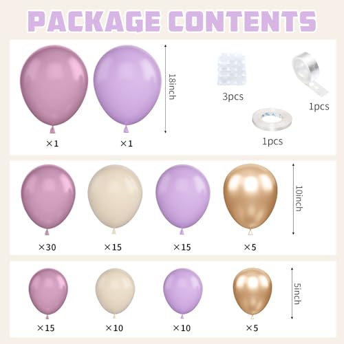 Dusty Purple Balloon Arch Kit,Boho Balloon Garland with Purple Metallic Champagne Gold White Sand Balloons for Girl Baby Shower Valentines Day Engagement Bridal Birthday Wedding Party Decoration - color: Dusty Purple