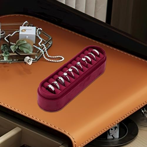 Velvet Small Multiple Ring Box Portable Organizer Display Storage Travel Case Jewelry Earring Holder for Wedding Birthday Christmas Day (Wine Red) - color: Wine Red