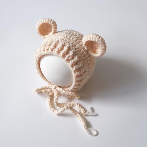Zeroest Newborn Baby Boy Girl Photography Props Bear Hat Outfits Crochet Kint Handmade Cap Set for Newborn Photo Shoot - color: Beige