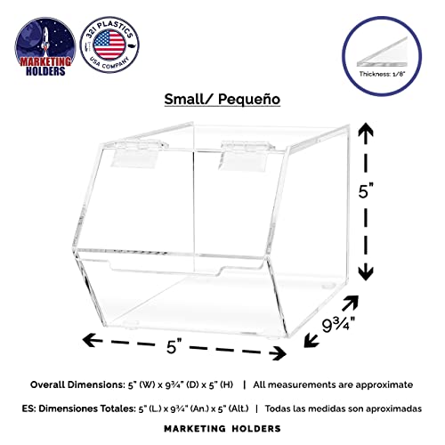 Marketing Holders Small Food Storage Bin with Hinged Lid for Ice Cream Toppings 5" x 9" Candies Nuts Granola Cereal and Wrapped Snacks Clear Acrylic - size: Candy Bin-Small