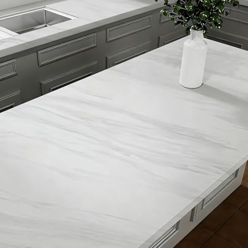 Stickyart 36"x160" Extra Wide Marble Countertop Peel and Stick White Marble Wallpaper Removable Kitchen Vinyl Countertop Wrap Waterproof Self Adhesive Laminate Counter Top Sheet for Counter Desk