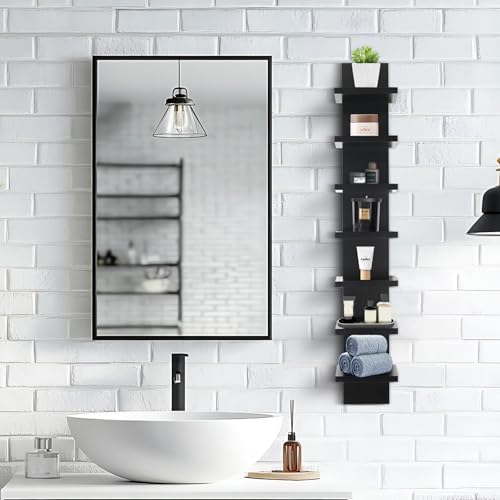 Homaterial 7 Tier Vertical Wall Shelf for Room Decor - Floating Shelves for Wall, Makeup Vanity, Perfect Display Storage for Small Spaces, Black Decorative Shelves - color: Black, size: 7 Tier|42.1" Height