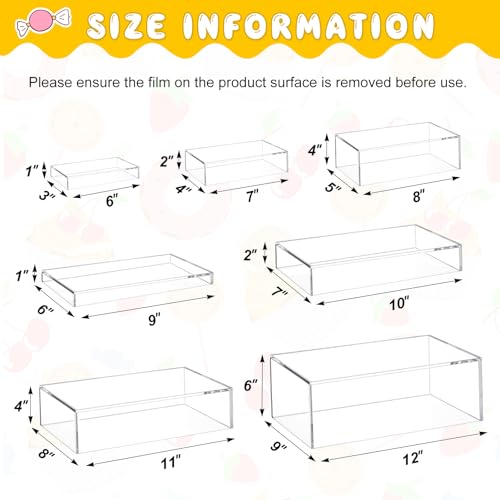 Leinuosen 7 Pcs Large Buffet Risers Set 6" to 12" Acrylic Display Box Catering Dessert Table Riser Food Display Decorative Stand with Hollow Bottom for Catering Supplies(Clear, Rectangle) - color: Clear, size: 6" to 12", style: Rectangle