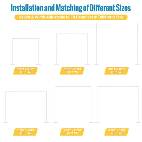 Fomcet 10FT x 10FT Backdrop Stand Heavy Duty with Base, White Portable Adjustable Pipe and Drape Backdrop Stand Kit, Square Metal Arch Party Frame for Wedding Birthday Parties Banquet Decorations - color: White