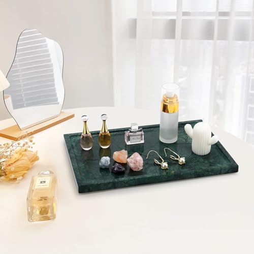Real Luxurious Natural Marble Tray - 12x8 Inch Marble Vanity Tray for Perfume Display, Jewelry Organizer, Bathroom & Home Decor -Heavy Duty Non-Slip Stone Tray (Non-Resin/Non-Ceramic)(Green) - color: Green