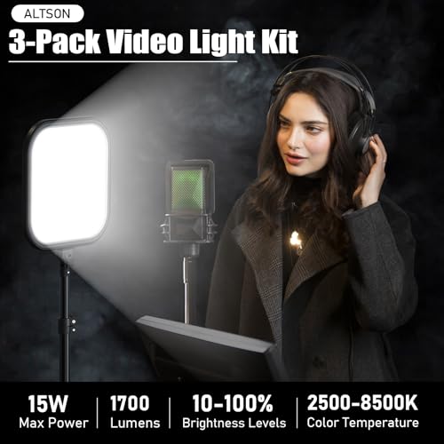 ALTSON 3 Pack LED Video Panel Light, 2500-8500K Dimmable Studio Lights with Tripod Stand & Phone Holder, 78" Photography Lighting Kit for Video Recording, Game Streaming, Photography, Tiktok, YouTube - color: 2500-8500K Dimmable