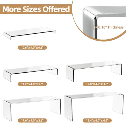 5-Pack Acrylic Spice Rack(10.8"~12.4"L), Seasoning Organizer with Non-Slide Silicone Pads, Clear Cabinet Organizer Shelf for Kitchen Countertop, Cupboard, Pantry, Shelf Riser Rack for Cans and Cups