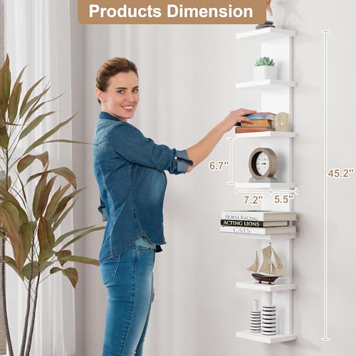 Fun Memories 7 Tier Wall Shelf Unit, White Floating Shelves for Storage - Vertical Column Tower Design, Lack Wall Shelf Space Saving Organizer for Bedroom, Living Room, Home Decor - color: Modern White, size: 7 Tier - Standard - 1P | 45.2"Height