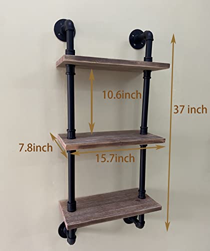 ROGMARS Industrial Pipe Shelving Solid Wood Floating Bathroom Shelves Wall Mounted Ladder Bookshelf for Living Room Wall Decor and Storage 15 inch (3 Tier) - color: Rustic Brown, size: 15 inch 3 tier