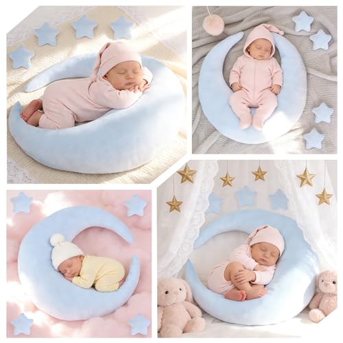Newborn Photography Props 5Pcs Baby Moon Star Pillow Set Newborn Photography Posing Pillows Adjustable Photography Props, Blue - color: Baby Blue