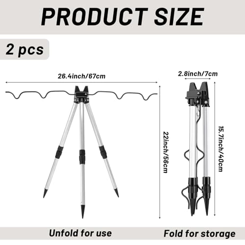 2 Pcs Portable Fishing Rod Holder for Ground Aluminum Alloy Rack with Lock Bank Fishing Rod Holder Fish Pole Bracket Stands Collapsible Fish Accessory Outdoor