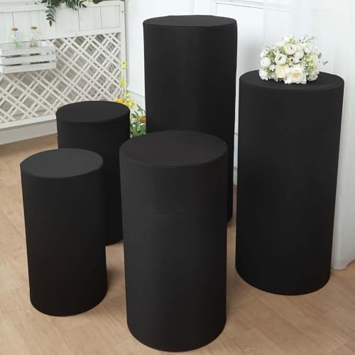Efavormart Set Of 5 | Black Spandex Cylinder Plinth Display Box Stand Covers, Stretchable Pedestal Pillar Prop Covers - 160 GSM - color: Black, size: Spandex Cylinder Covers